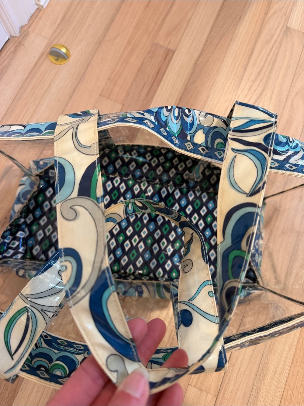 Vera Bradley Blue, Teal & Cream Clear Floral Beach Bag - Picture 8 of 9